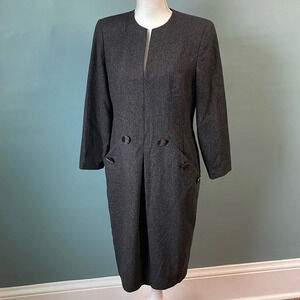 Vintage 100% Wool Grey Long Sleeve Dress 1990s made in France Guy Laroche